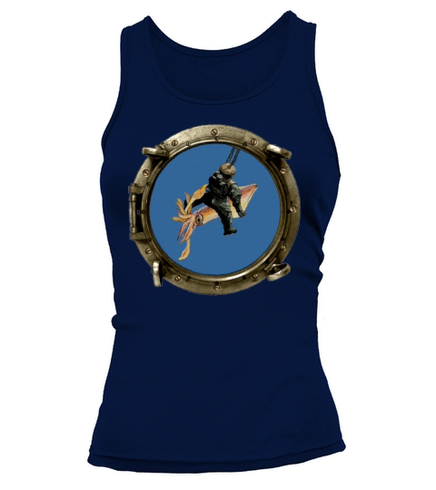 Porthole View of a Helmet Diver Riding a Big Squid Tank top Woman