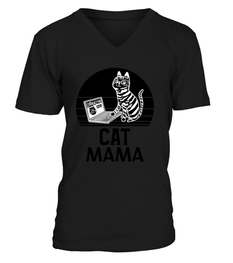 Cat Mom Vintage 80s Style Cat Lady Distressed V-Neck T-shirt