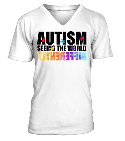 Cute Autism Seeing The World Differently Awareness V-Neck T-shirt