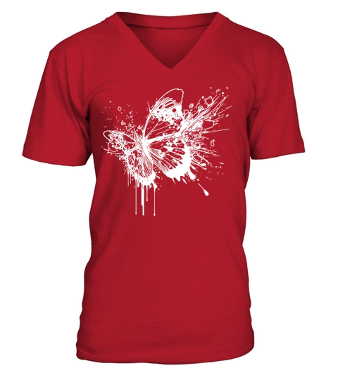 Elegant Vintage Tattoo Splash Butterfly V-Neck T-shirt
