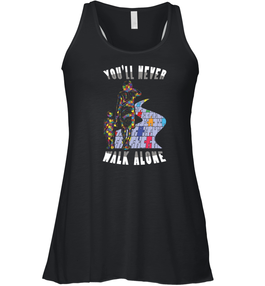Never Walk Alone Colorful Puzzle Autism Awareness Women's Flowy Tank Top