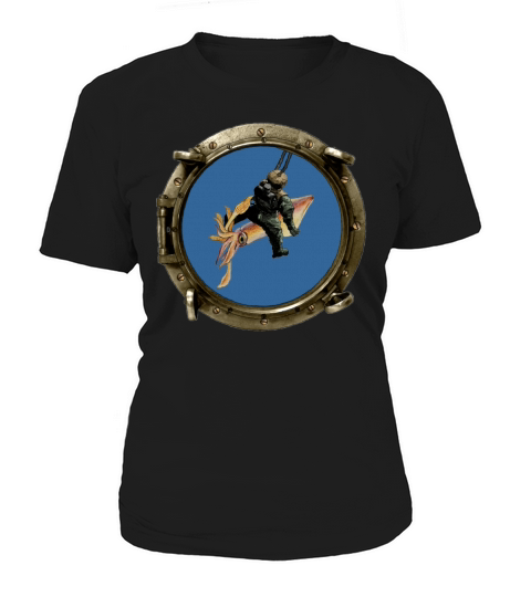 Porthole View of a Helmet Diver Riding a Big Squid Women's T-Shirt