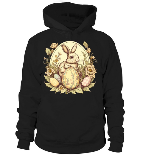 Easter Bunny Floral Vintage Egg Hunting Rabbit Hoodie Unisex