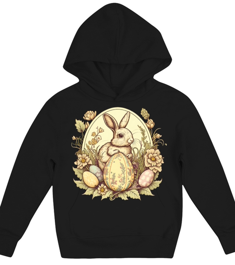 Easter Bunny Floral Vintage Egg Hunting Rabbit Kids Hoodie