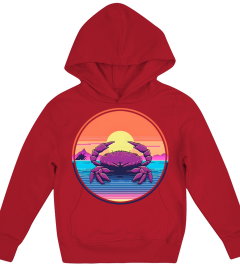 Vintage 80s 90s Style for Crab Lovers Kids Hoodie