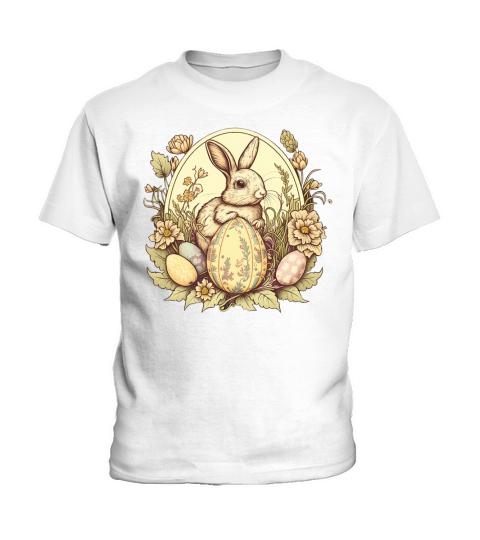 Easter Bunny Floral Vintage Egg Hunting Rabbit Kids T-Shirt