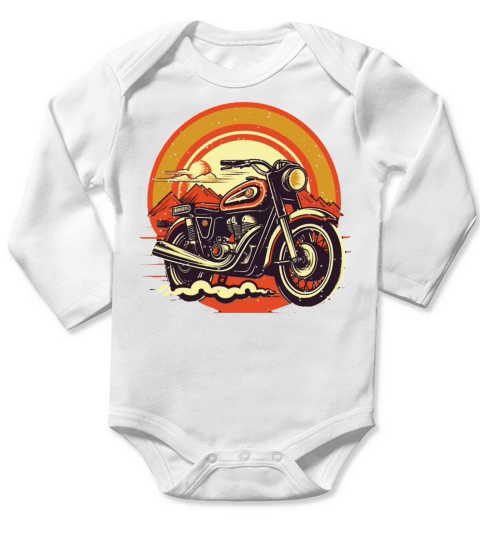 Motorcycle Design with Bold Colors Long Sleeve Baby One-Piece