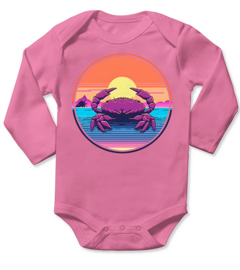 Vintage 80s 90s Style for Crab Lovers Long Sleeve Baby One-Piece