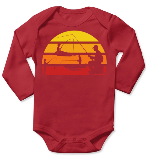 Vintage sunset fishing boat angler Long Sleeve Baby One-Piece