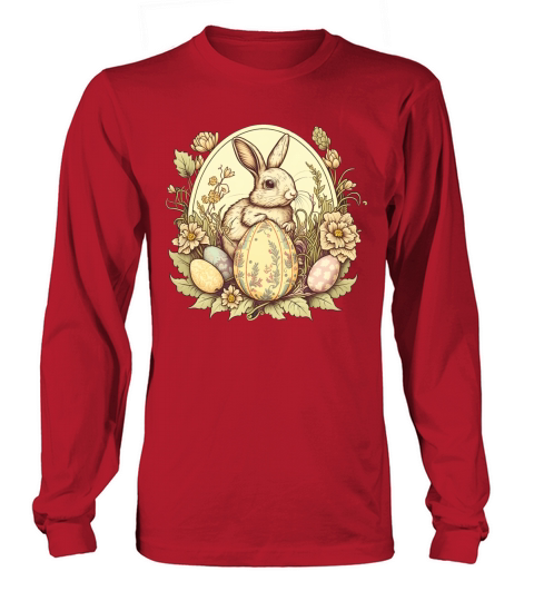 Easter Bunny Floral Vintage Egg Hunting Rabbit Long sleeved Unisex