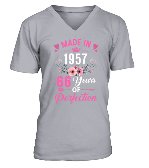 66 Birthday Decorations Women Female 66Th 1957 Birthday V-Neck T-shirt