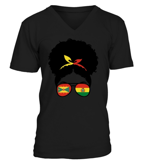 Grenada and Bolivia Mix Afro Bun Half Bolivian Grenadian V-Neck T-shirt