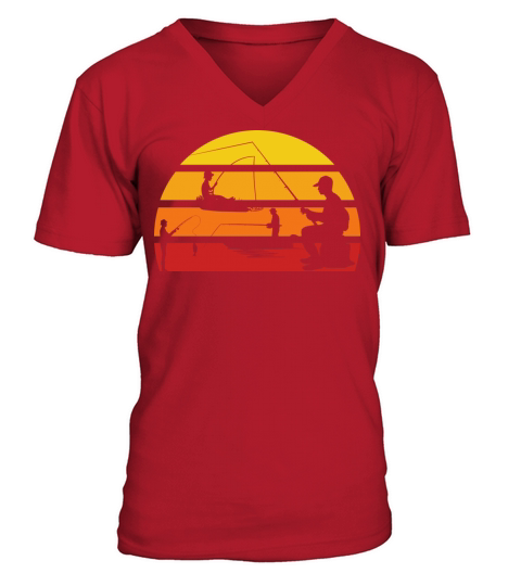 Vintage sunset fishing boat angler V-Neck T-shirt