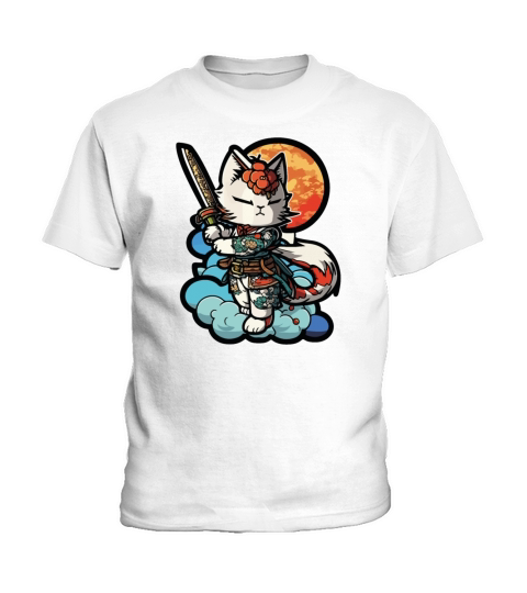 Female Samurai Cat Vintage Kids T-Shirt