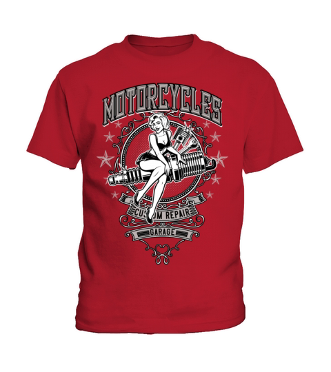 Pin Up Motorcycle Garage Workshop Kids T-Shirt