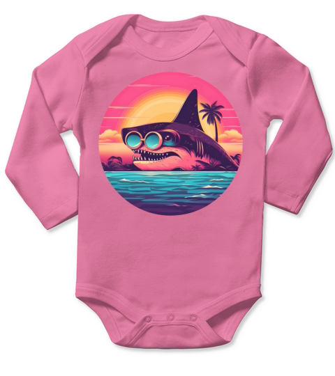 80s 90s Style Shark Vintage Long Sleeve Baby One-Piece