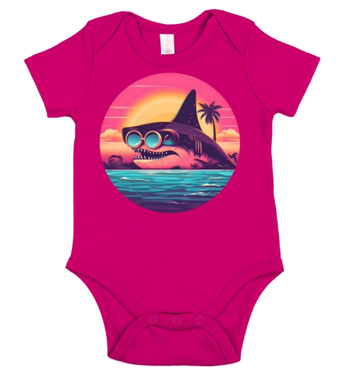 80s 90s Style Shark Vintage Short Sleeve Baby One-Piece