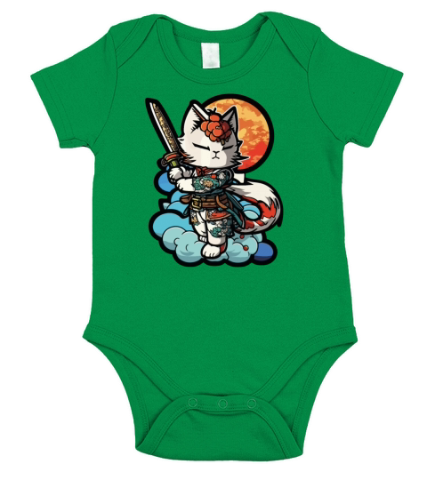 Female Samurai Cat Vintage Short Sleeve Baby One-Piece