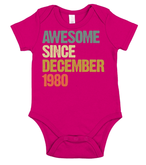 Groovy Awesome Since December 1980 Vintage Gift Short Sleeve Baby One-Piece