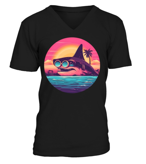 80s 90s Style Shark Vintage V-Neck T-shirt