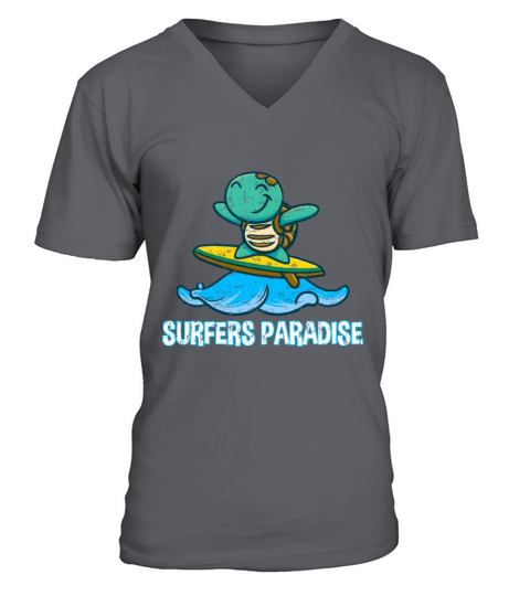 Cute Kawaii Turtle on Surfboard with Surfers V-Neck T-shirt