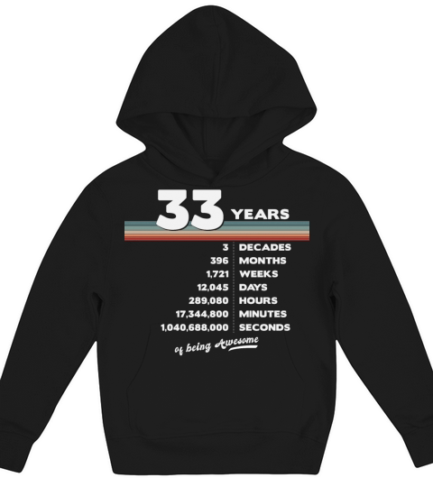 33rd Birthday Vintage 33 Years Old Retro 396 Kids Hoodie