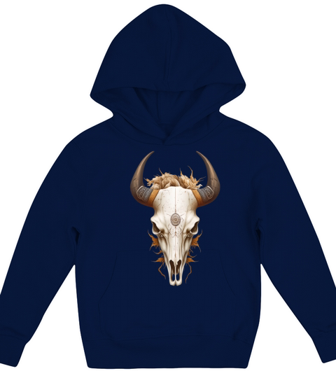 Western Cattle Skull Vintage Longhorn Cow Long Kids Hoodie