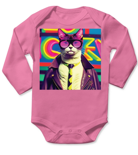 cat daddy black cat vintage eighties style Long Sleeve Baby One-Piece