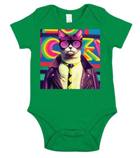 cat daddy black cat vintage eighties style Short Sleeve Baby One-Piece