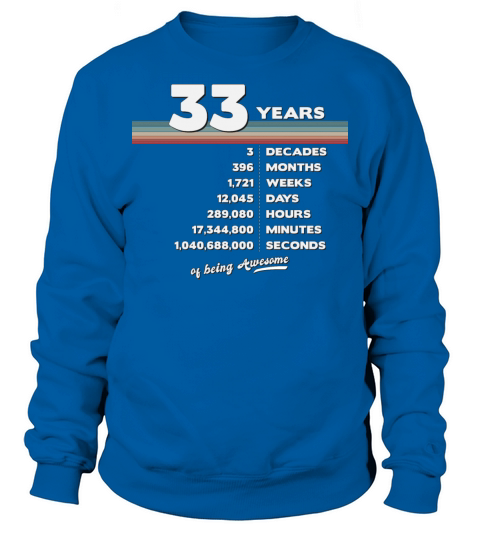33rd Birthday Vintage 33 Years Old Retro 396 Sweatshirt Unisex