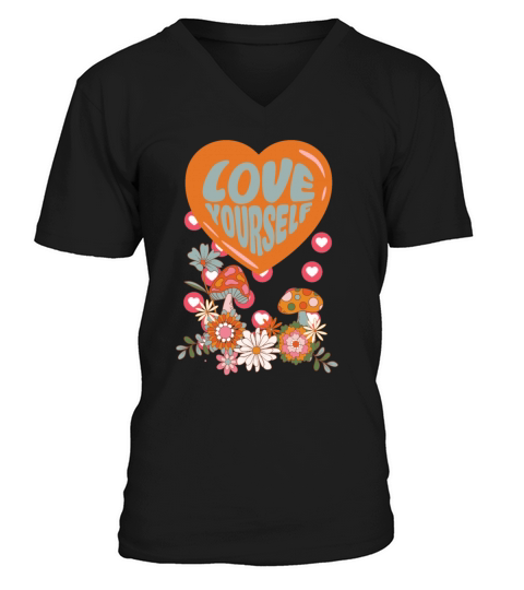 Love yourself retro groovy self care Valentine V-Neck T-shirt