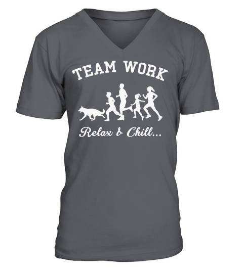 Team Work Relax And Chill Family Running With Dog V-Neck T-shirt