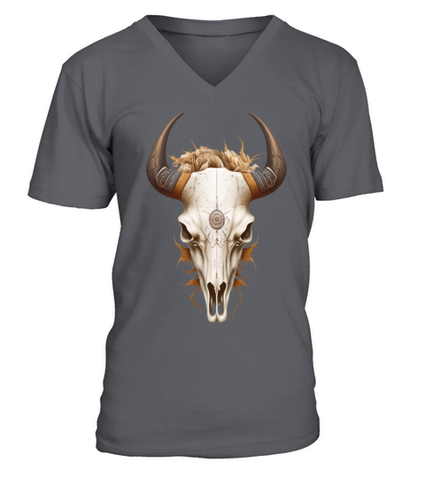 Western Cattle Skull Vintage Longhorn Cow Long V-Neck T-shirt