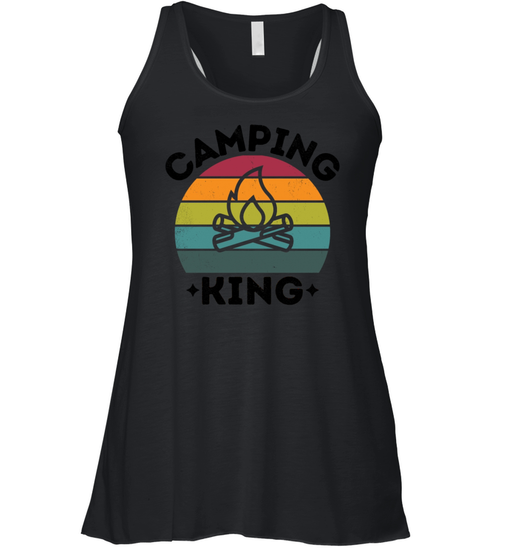 Camping King vintage retro colorful black Women's Flowy Tank Top