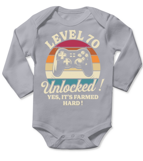 Geek Level 70 Unlocked 70th Birthday Gamer Long Sleeve Baby One-Piece