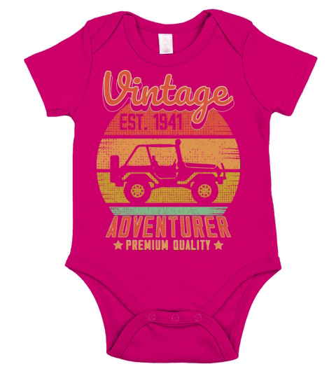 Vintage Retro Jeep Adventurer Est 1941 Birthday Short Sleeve Baby One-Piece