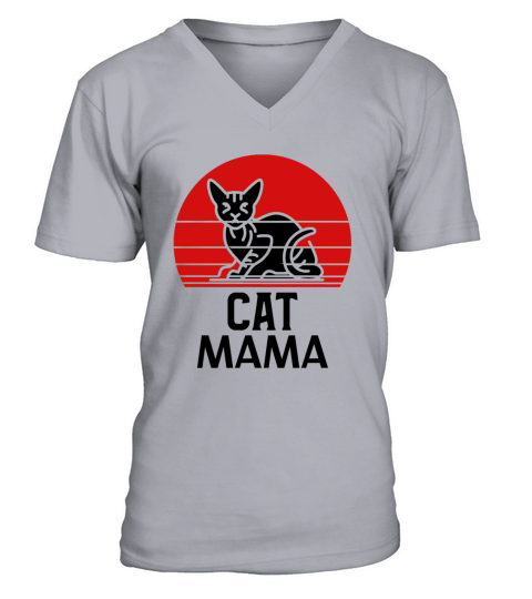 Retro Cat Mama Vintage Eighties Style Distressed V-Neck T-shirt