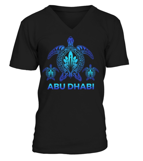 Vintage Abu Dhabi Ocean Blue Sea Turtle Souvenirs V-Neck T-shirt