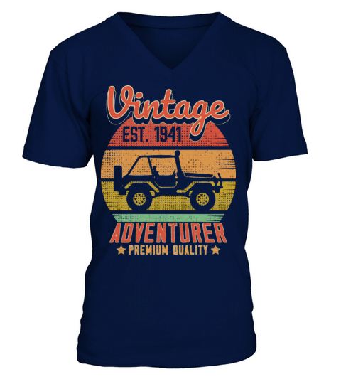 Vintage Retro Jeep Adventurer Est 1941 Birthday V-Neck T-shirt
