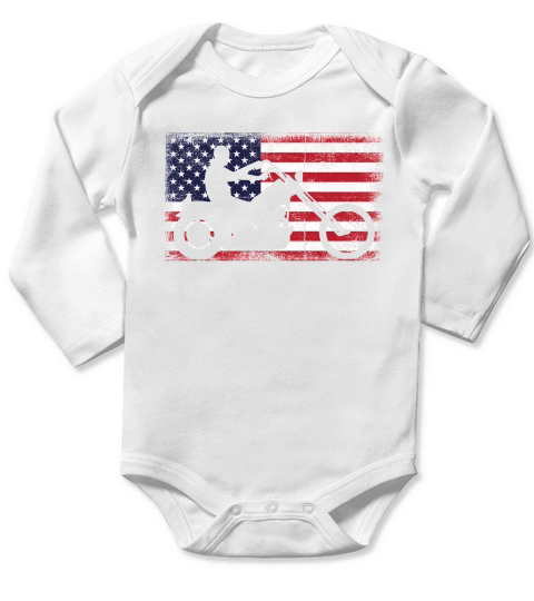 American Flag Biker Motorcycle America Motorbike Long Sleeve Baby One-Piece