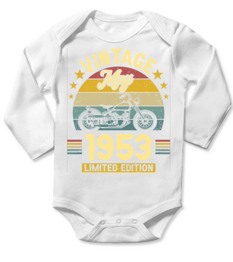 May 1953 70 Years Old Vintage 70th Birthday Long Sleeve Baby One-Piece