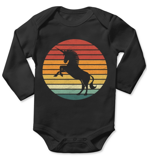 Unicorn Lover - Vintage Retro Sunset Unicorn Long Sleeve Baby One-Piece