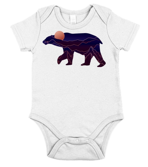 Bear With Abstract Mountain Short Sleeve Baby One-Piece