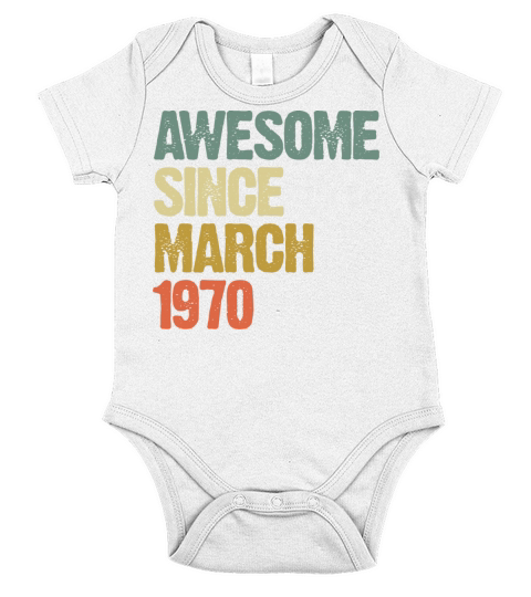 Retro Awesome Since March 1970 Groovy Vintage Short Sleeve Baby One-Piece