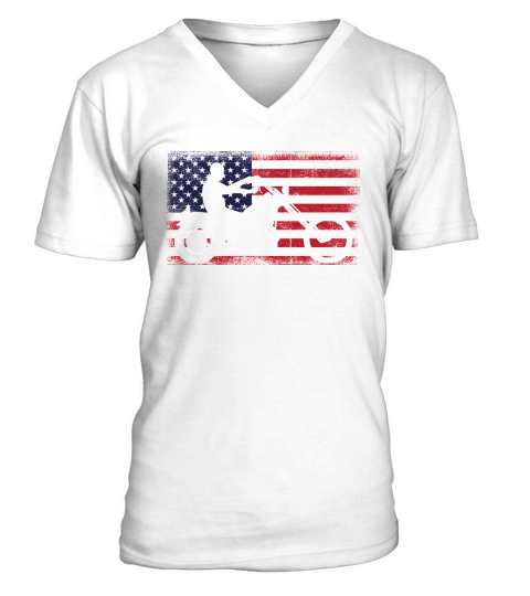 American Flag Biker Motorcycle America Motorbike V-Neck T-shirt