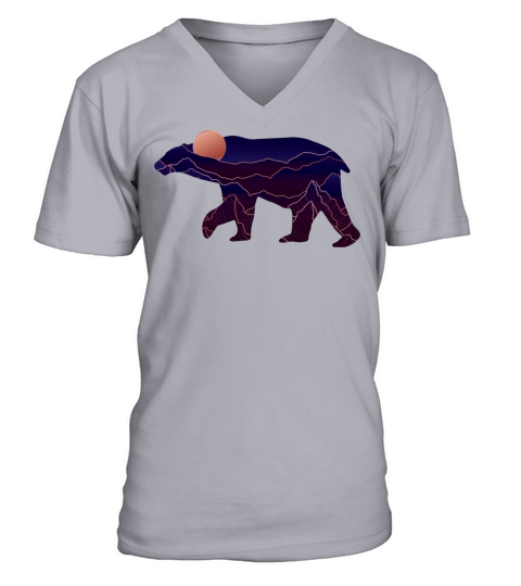 Bear With Abstract Mountain V-Neck T-shirt