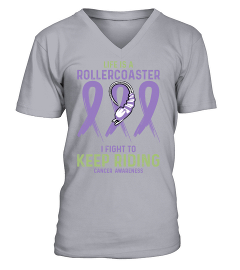 Lavender Ribbon Fighter Cancer Awareness V-Neck T-shirt