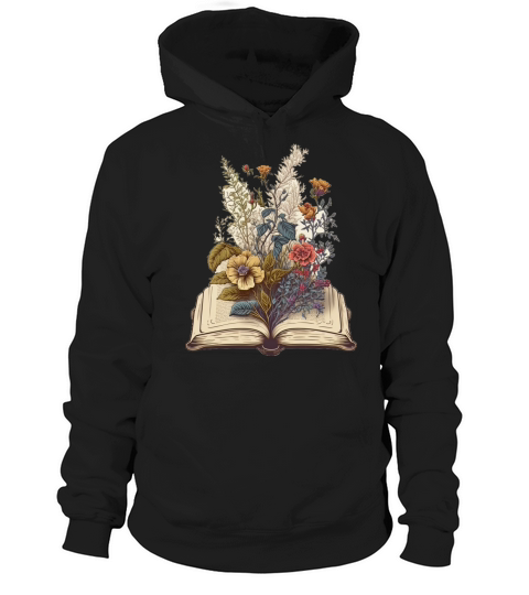 flowers growing from book vintage style Hoodie Unisex