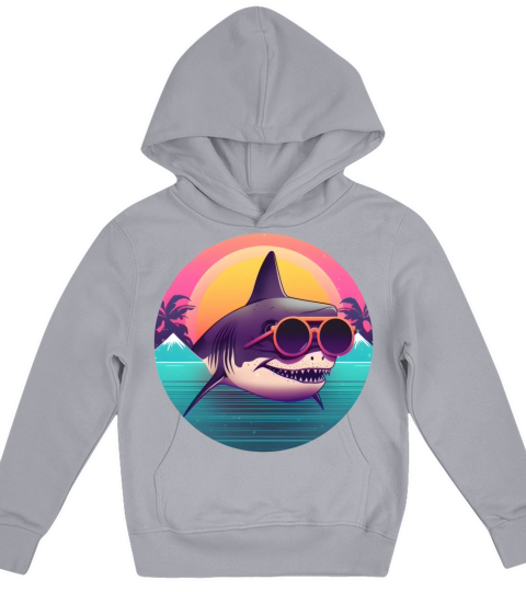 Vintage 80s 90s Style for Shark Lovers Kids Hoodie