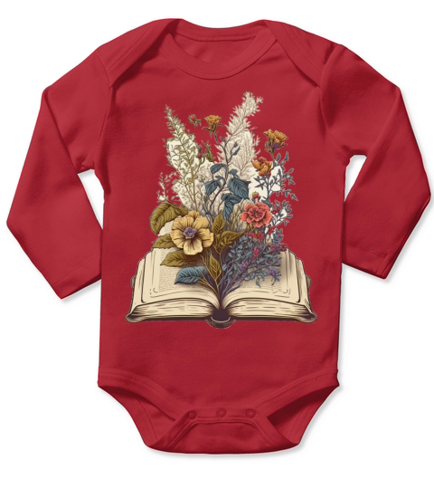 flowers growing from book vintage style Long Sleeve Baby One-Piece